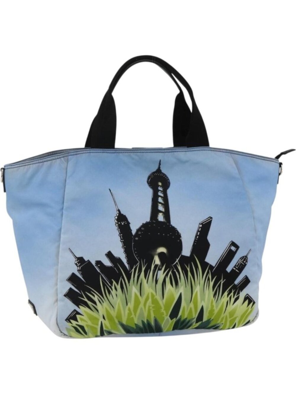 PRADA Tote Bag Nylon Blue Silver